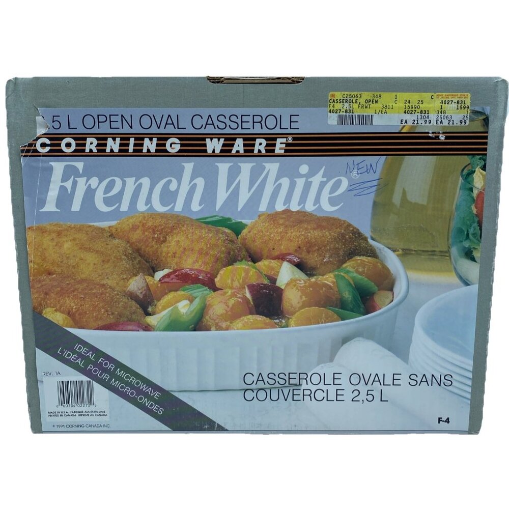 Corning Ware French White 2.5L Open Oval Casserole Baking Dish F-4 Vintage